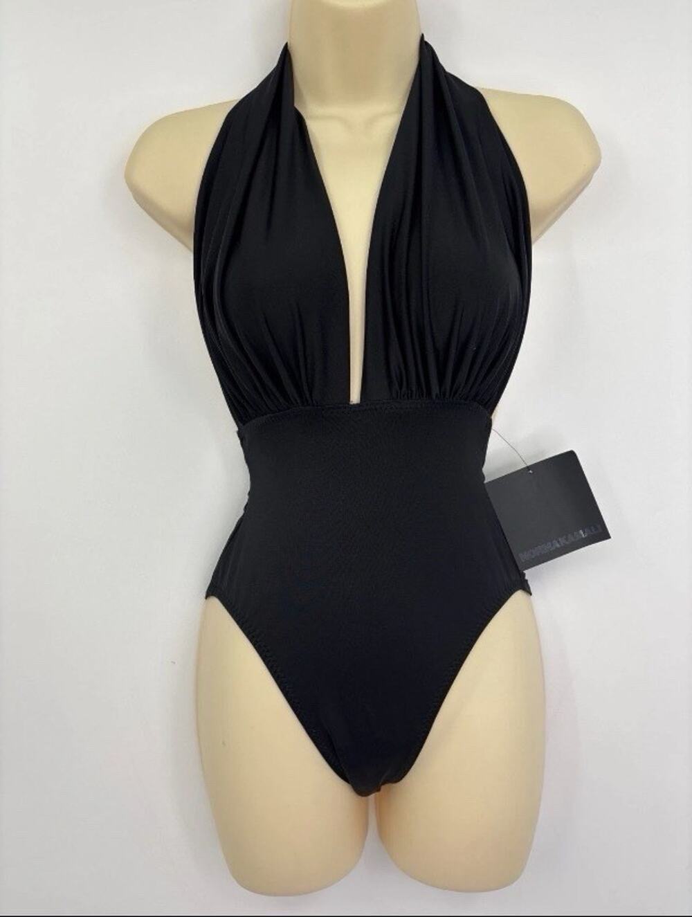 Norma Kamali Halter One Piece Low Back Mio Swimsuit Black XS NEW